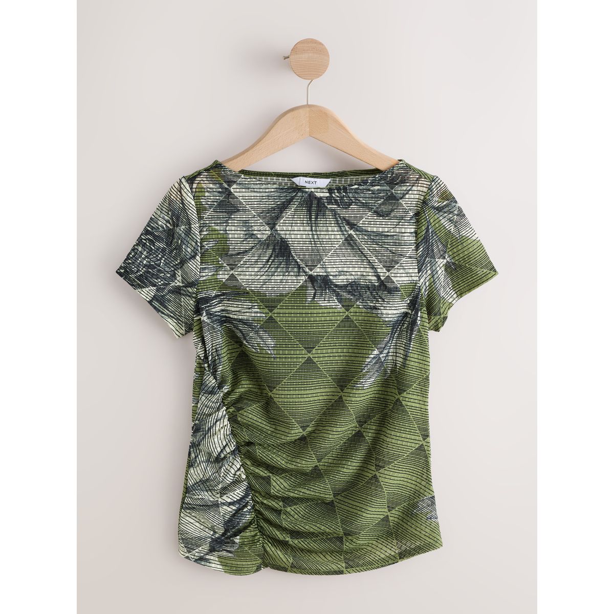 Haut drapé à manches courtes et col bateau imprimé floral vert, NEXT