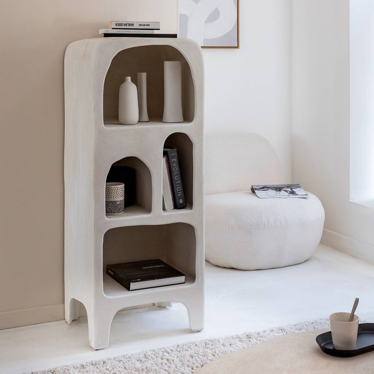 Bibliothèque en bois effet béton blanc  DANAÉ blanc, MADE IN MEUBLES 
