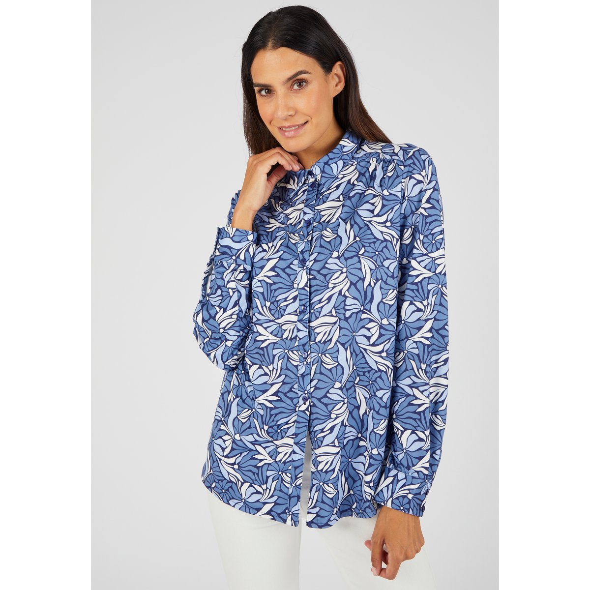 Chemisier maille chaude bleu fleuri, DAMART