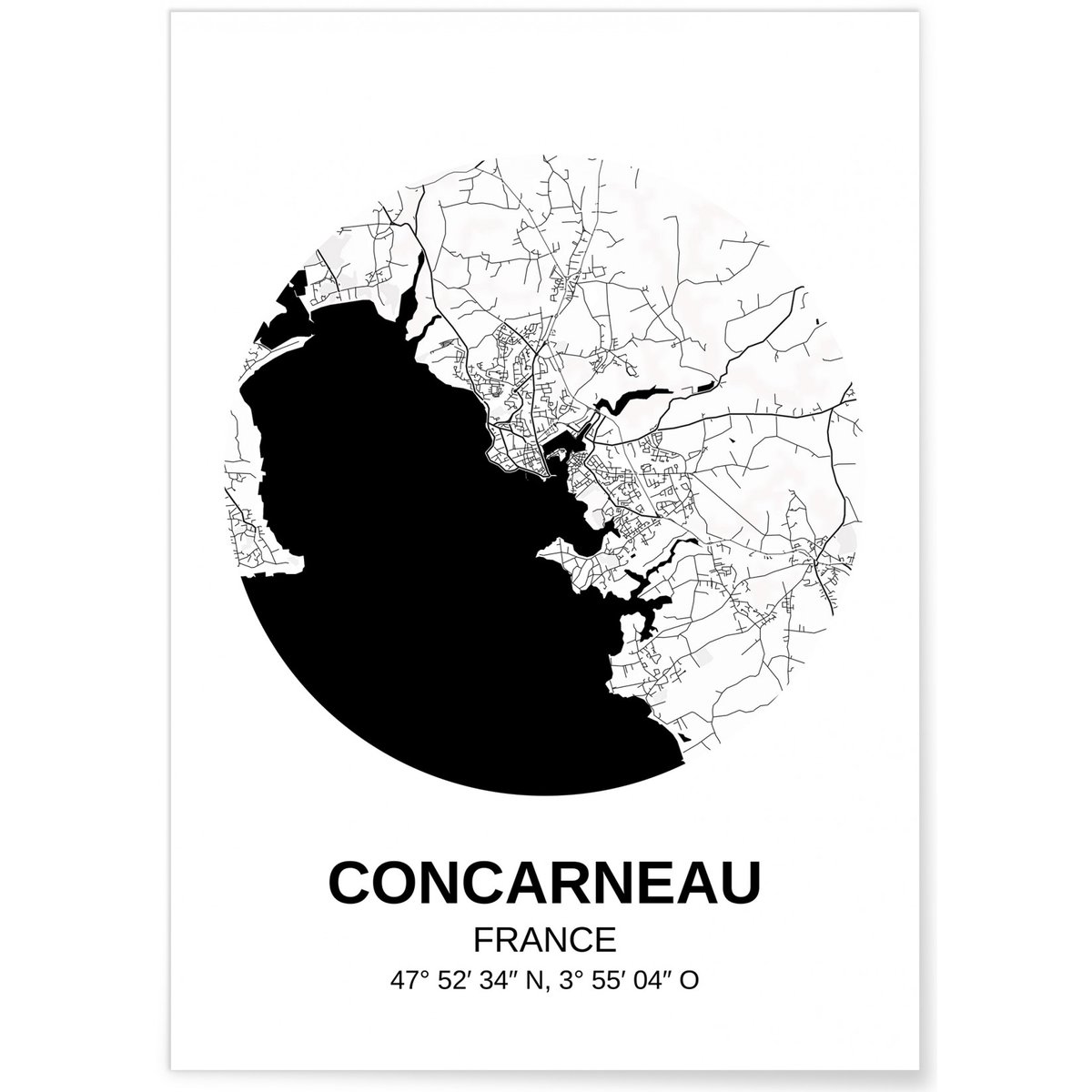 Affiche Carte Concarneau blanc, L'AFFICHERIE