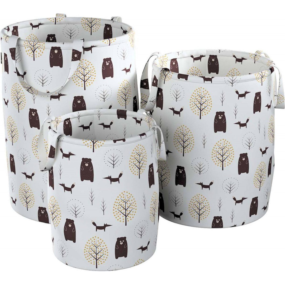 Panier à jouets coton Oeko-Tex MAGIC, rond blanc, marron, RECOLLECTION