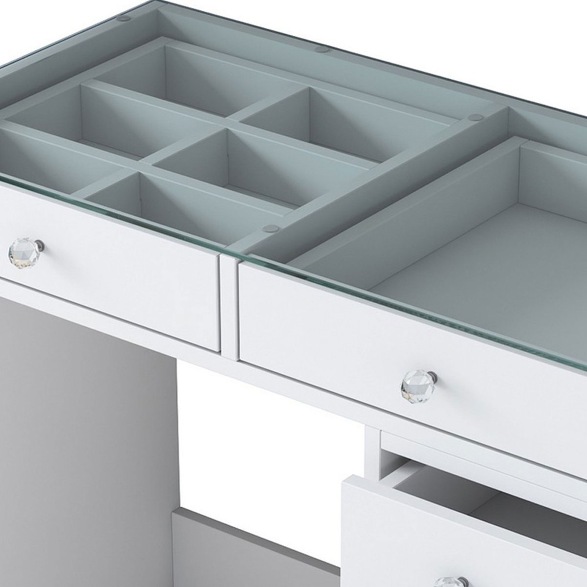 Coiffeuse 7 tiroirs avec plateau en verre L90cm- TIYA blanc, DRAWER