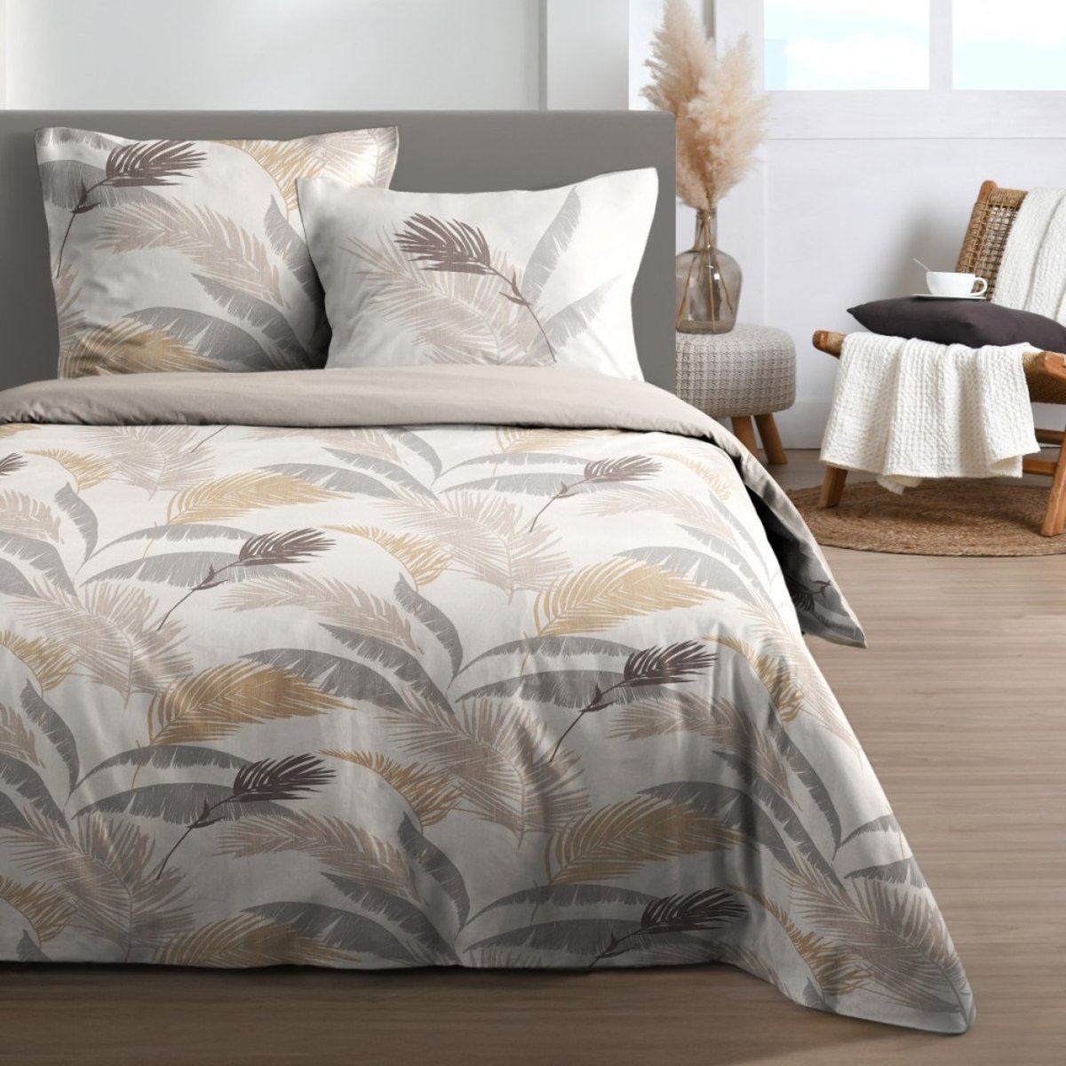 Housse de couette 240x220 NUMA + 2 taies coton 57 fils beige, DECORATIE