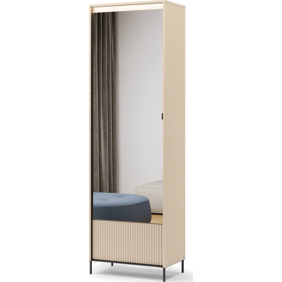 Armoire 1 porte avec miroir et LED, Collection TRE beige sable et noir, RECOLLECTION