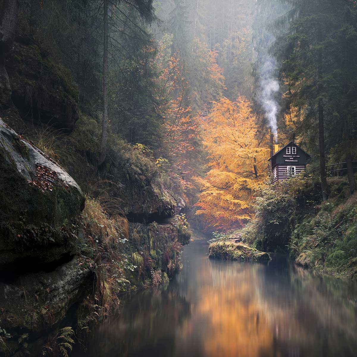 Tableau Vallée suisse en Automne tableau alu dibond, HEXOA