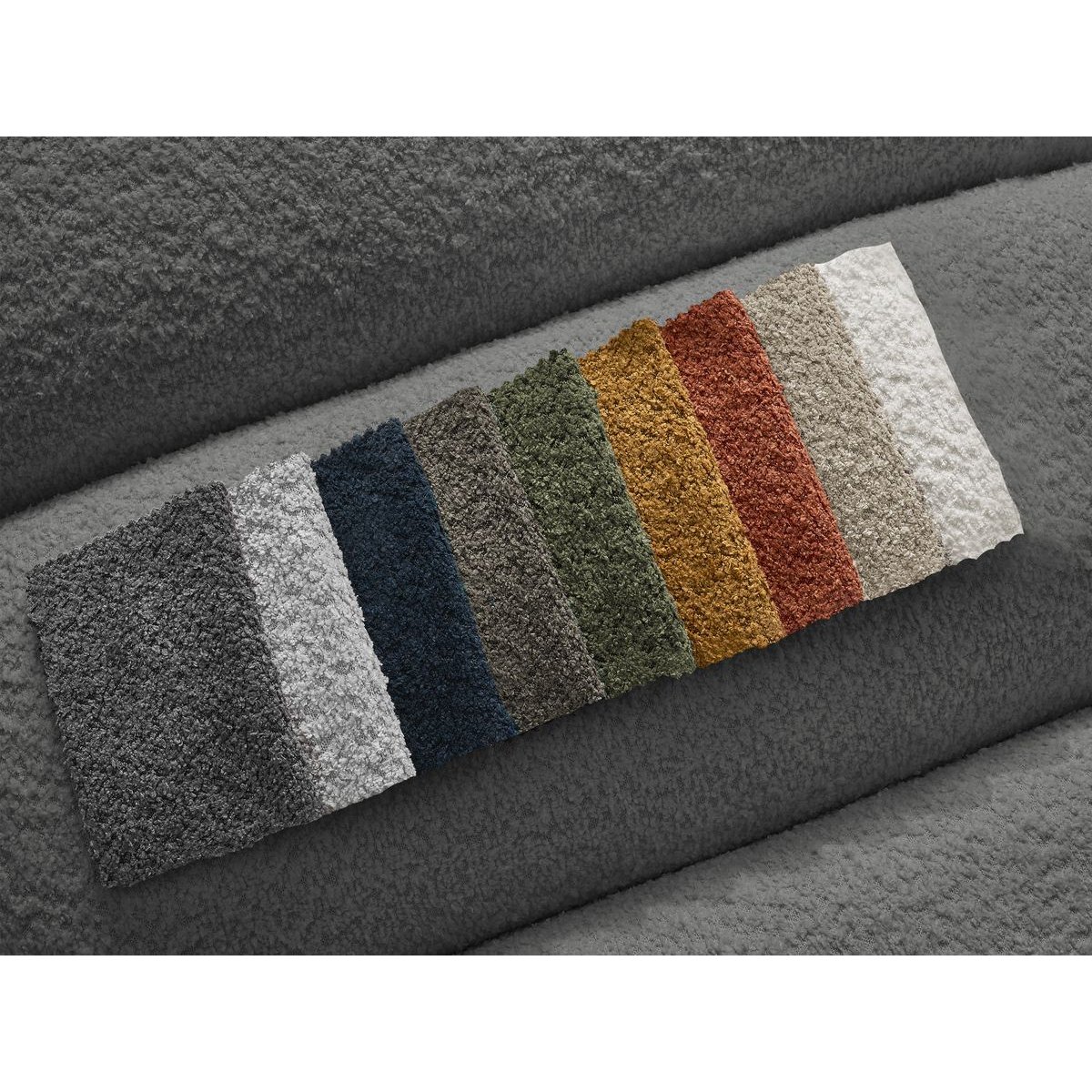 Canapé d'angle fixe 4 places en tissu bouclette avec pouf, TALIA gris foncé, BOBOCHIC
