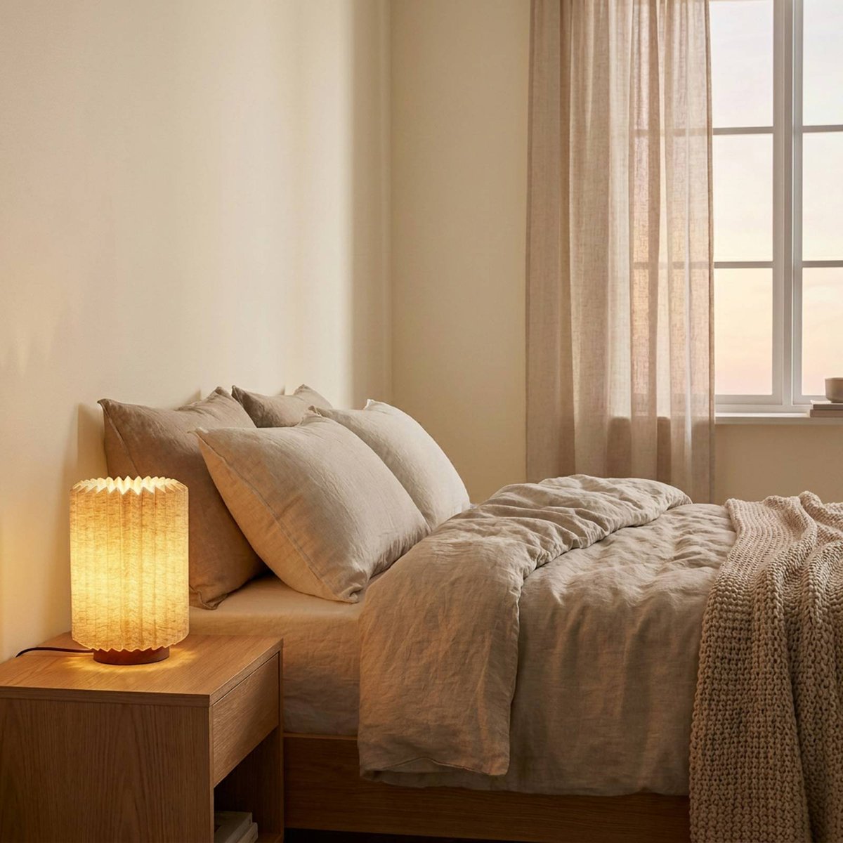 Lampe à poser en textile scandinave, Maveo bois foncé, gris clair, LINDBY
