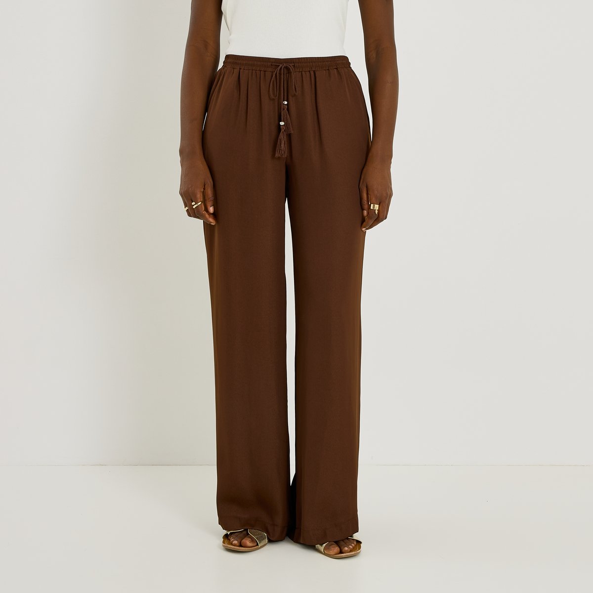 Pantalon fluide taille élastiquée marron, GRAIN DE MALICE