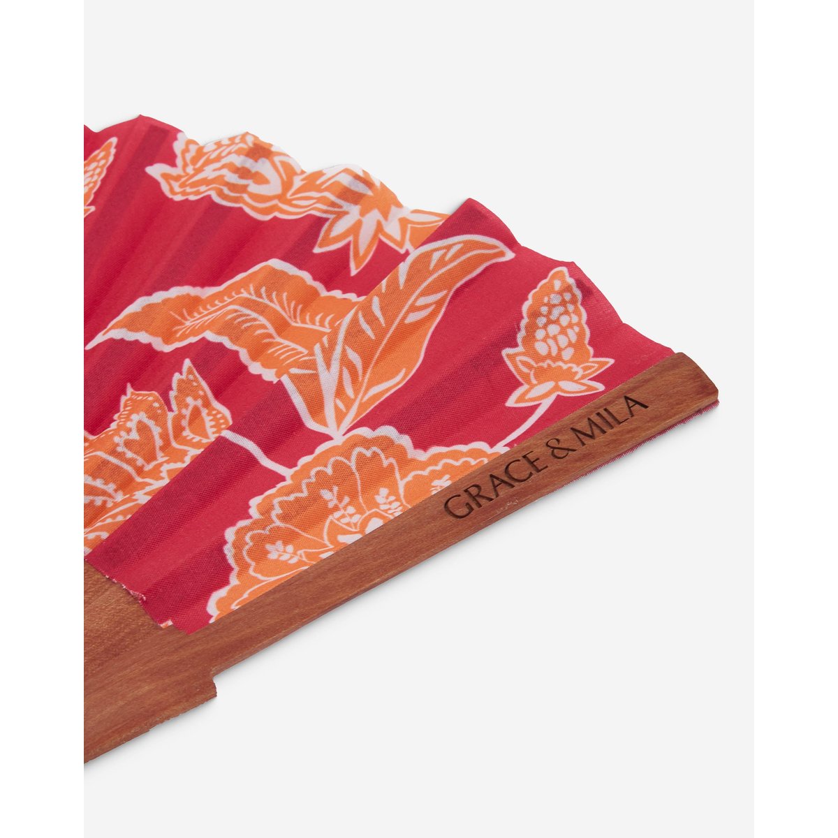 Éventail en bois et tissu imprimé floral fuchsia Weslyn fuchsia, GRACE & MILA