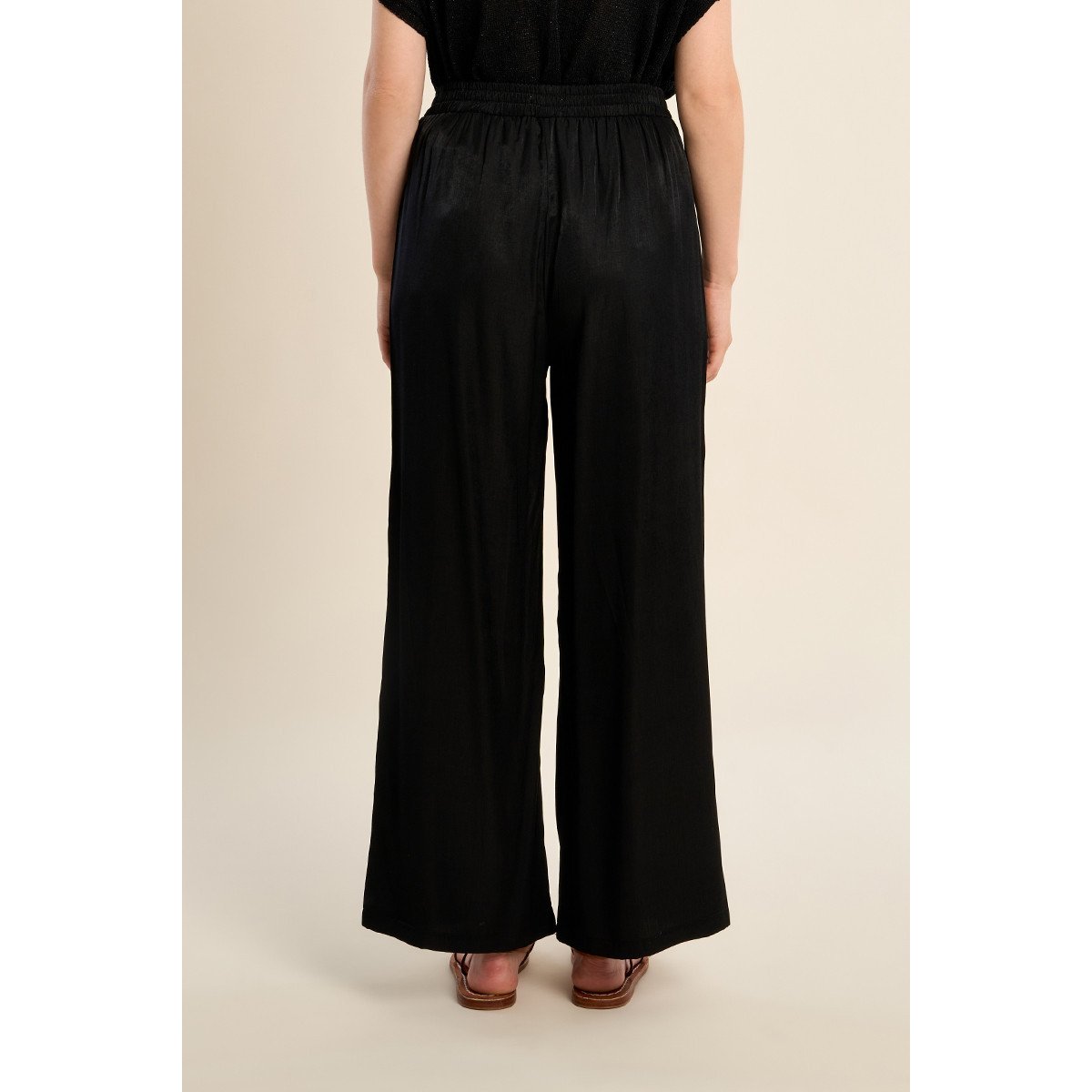 Pantalon large, effet satiné noir, MOLLY BRACKEN