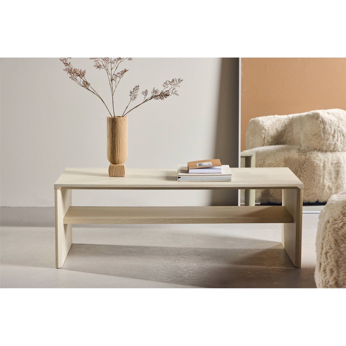 Table basse rectangulaire avec rangement LORREN chêne blanchi, RECOLLECTION