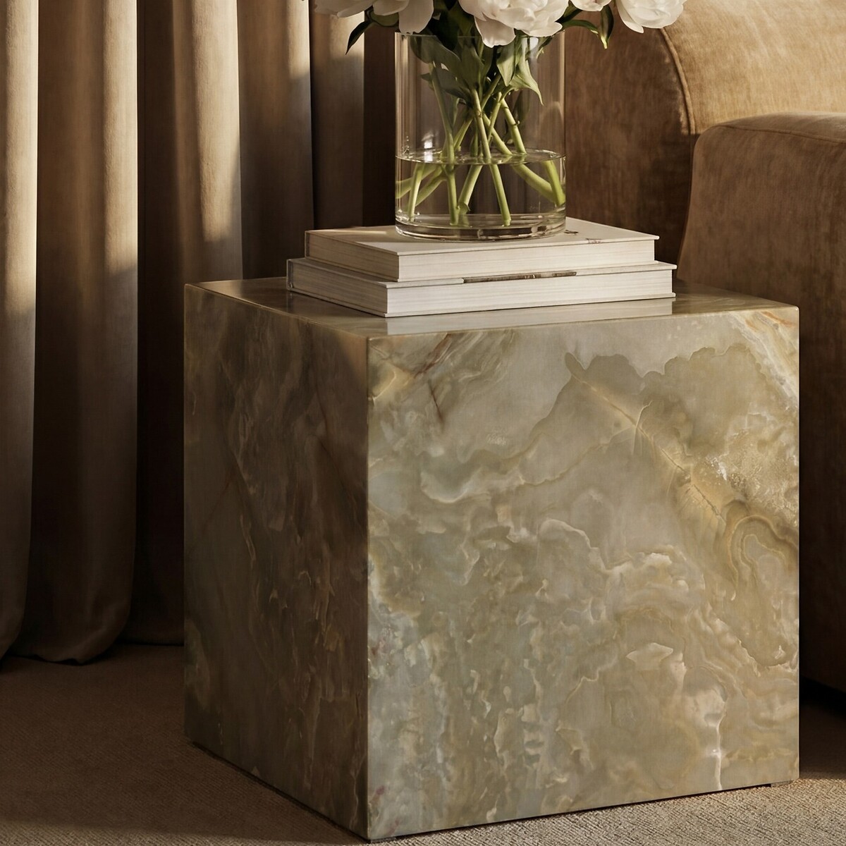 Serafina Onyx Marble-Effect Side Table green marble, ÉDITÉ