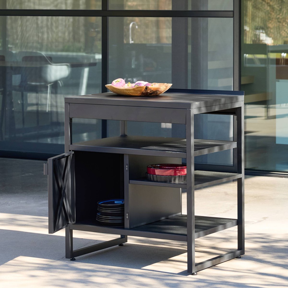 Module de cuisine extérieure acier 1 porte 3 étagères L80cm KEA noir, SWEEEK