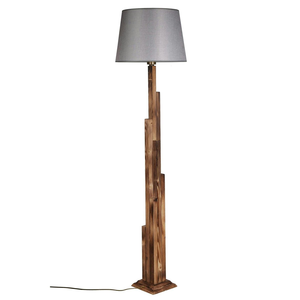 Lampadaire de salon en bois sculpté ANZIO gris, PIER IMPORT