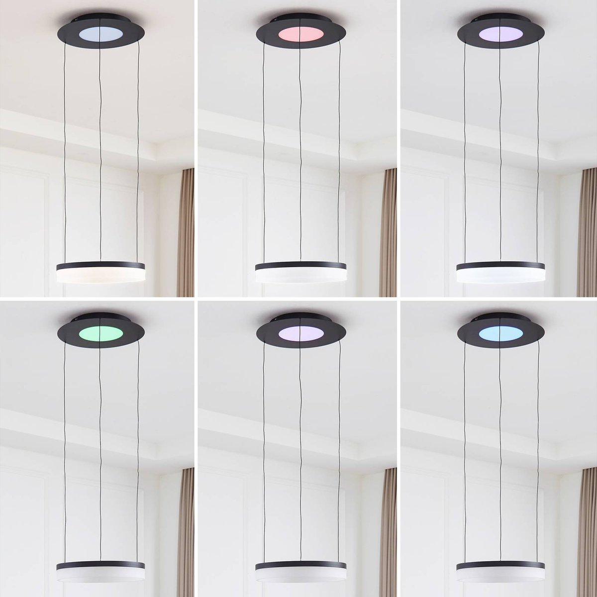 Suspension connectée  moderneLED, Squillo noir sable, blanc, LUCANDE