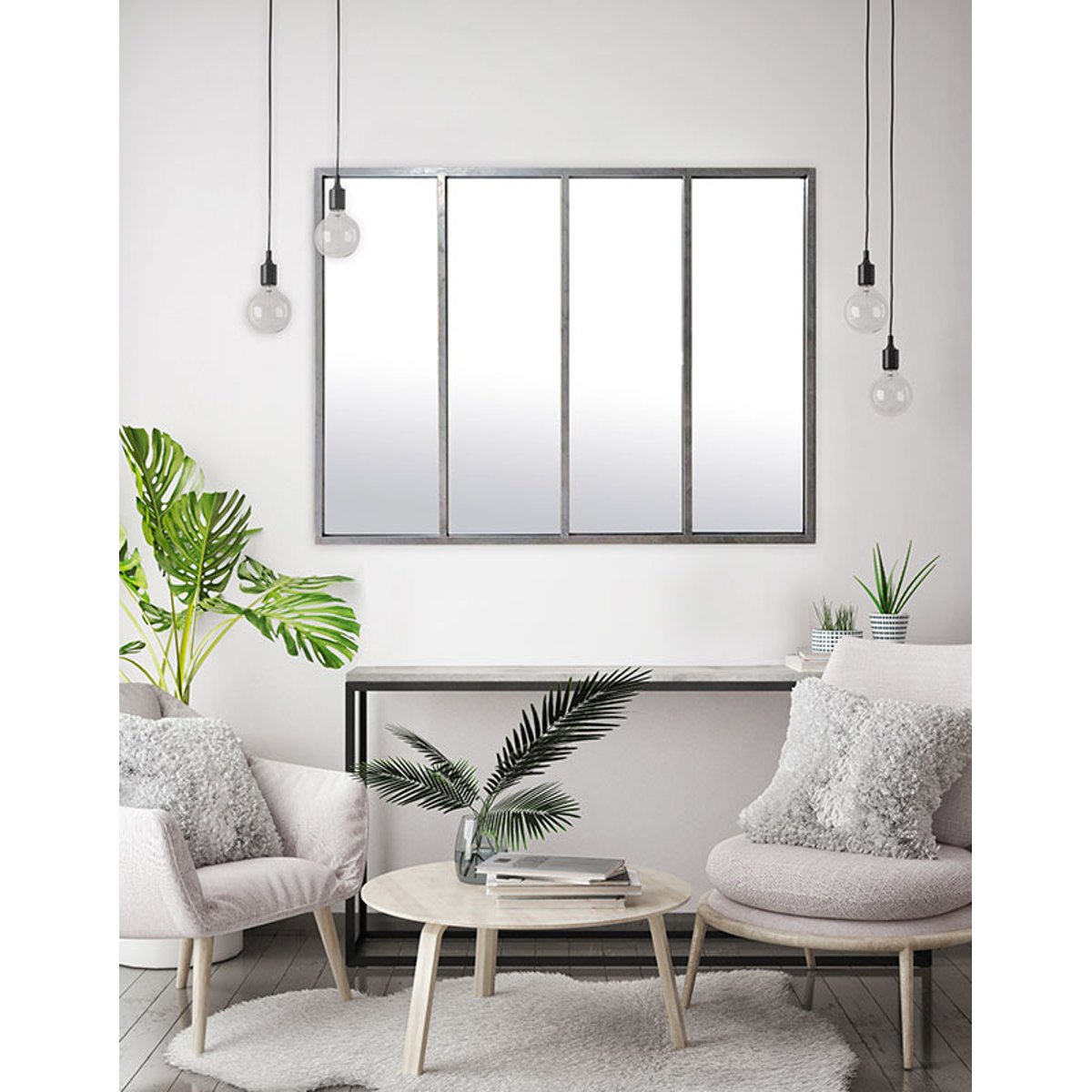 Miroir industriel 4 bandes zinc 90x120cm gris, EMDE