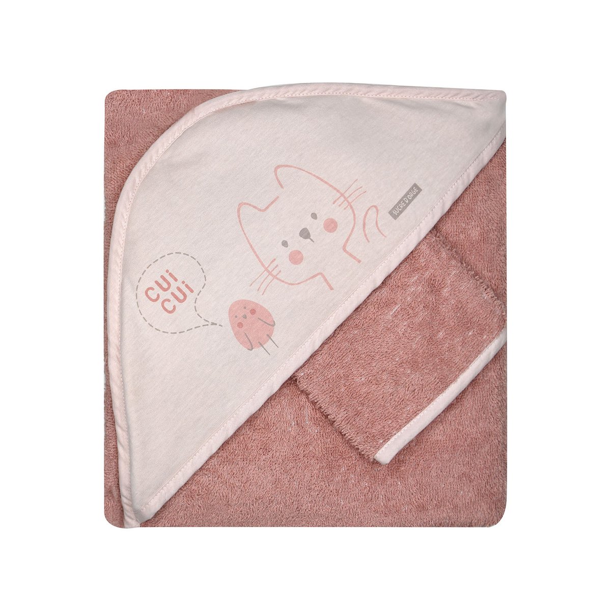 Cape bain avec gant maelle eponge avec gant rose, SUCRE D'ORGE