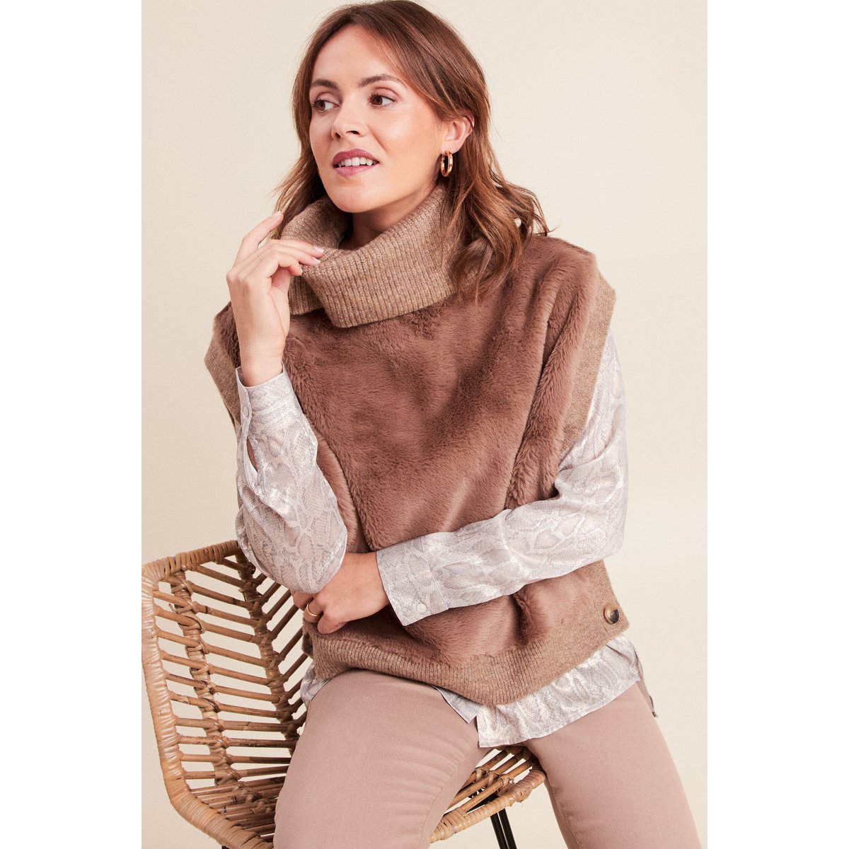 Pull sans manches col roulé marron, BREAL