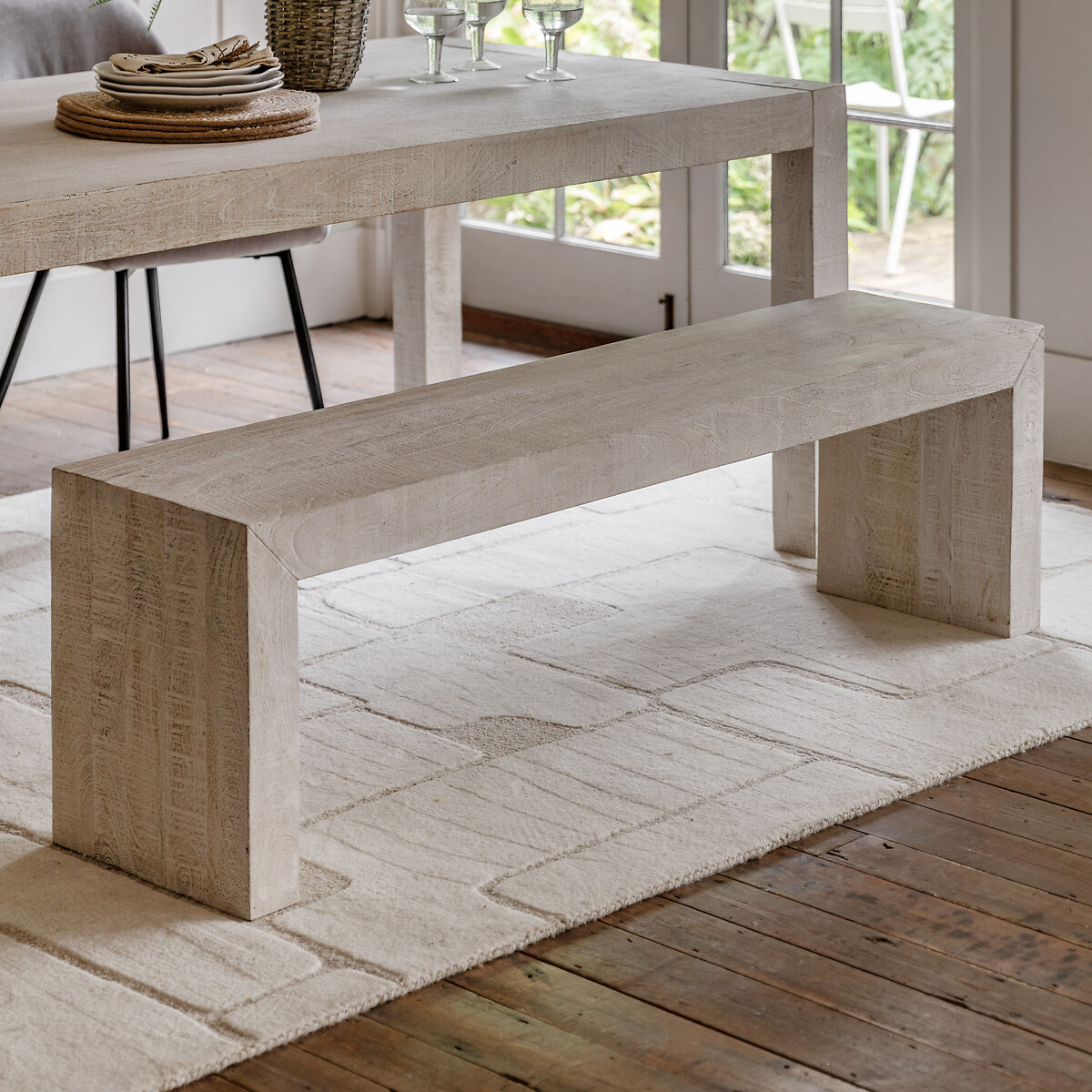 Rustana Whitewash Mango Wood 3 Seater Dining Bench (160 cm) wood white, ÉDITÉ