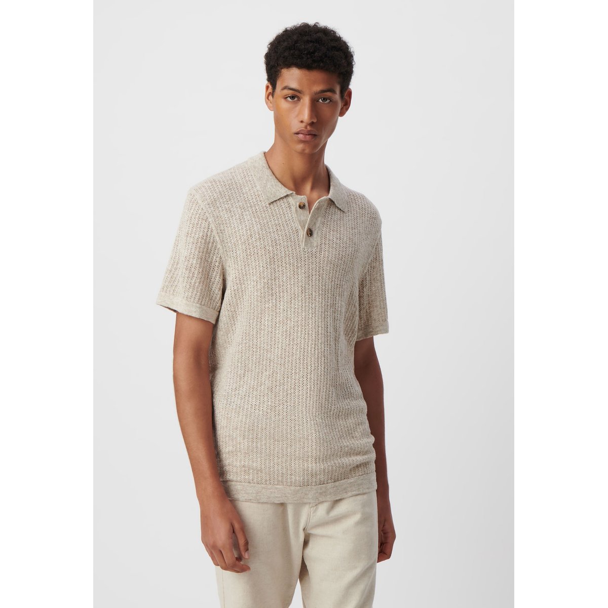 Polo tricot ajouré fantaisie beige, IKKS