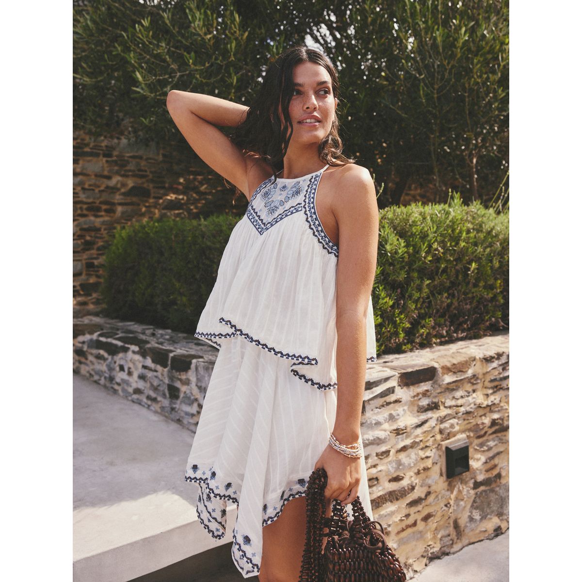 Combi-short avec ourlet mouchoir brodé blanc/bleu, NEXT