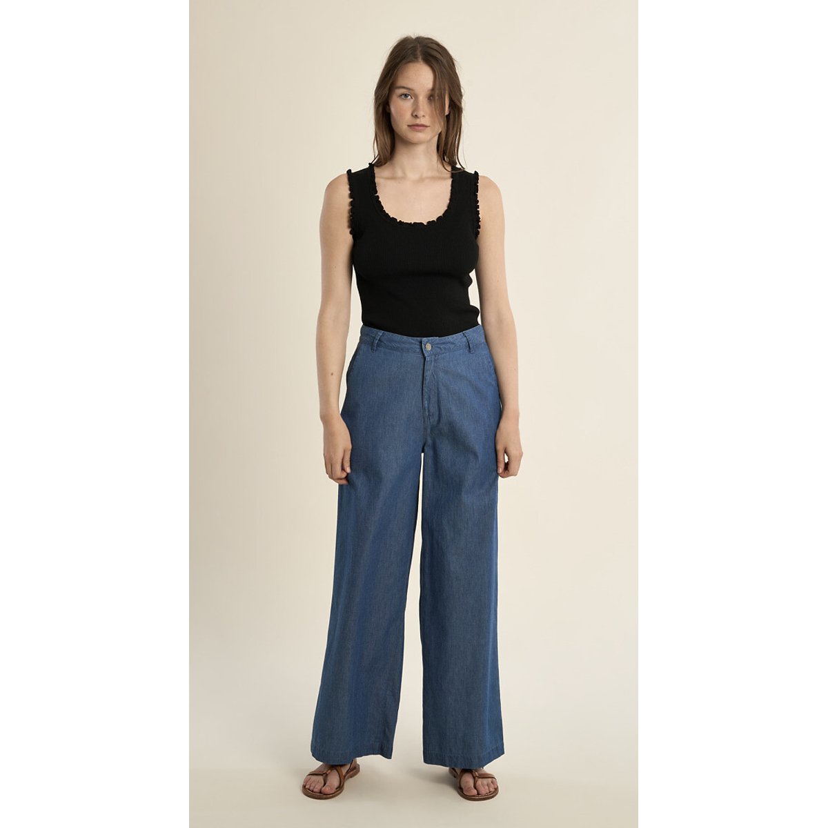 Pantalon large en denim bleu foncé, MOLLY BRACKEN