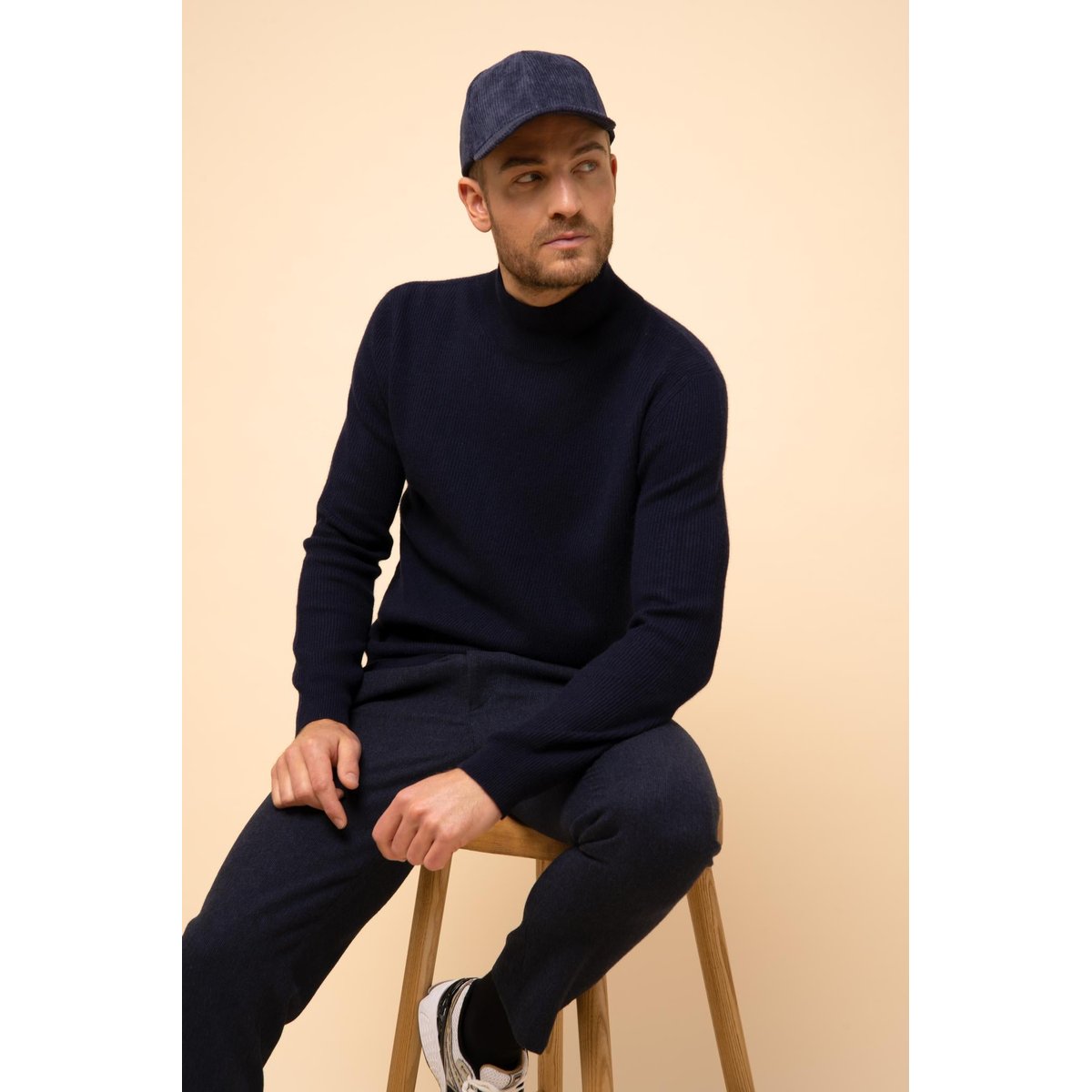Pull Col Montant Navy Eva bleu foncé, JUST CASHMERE