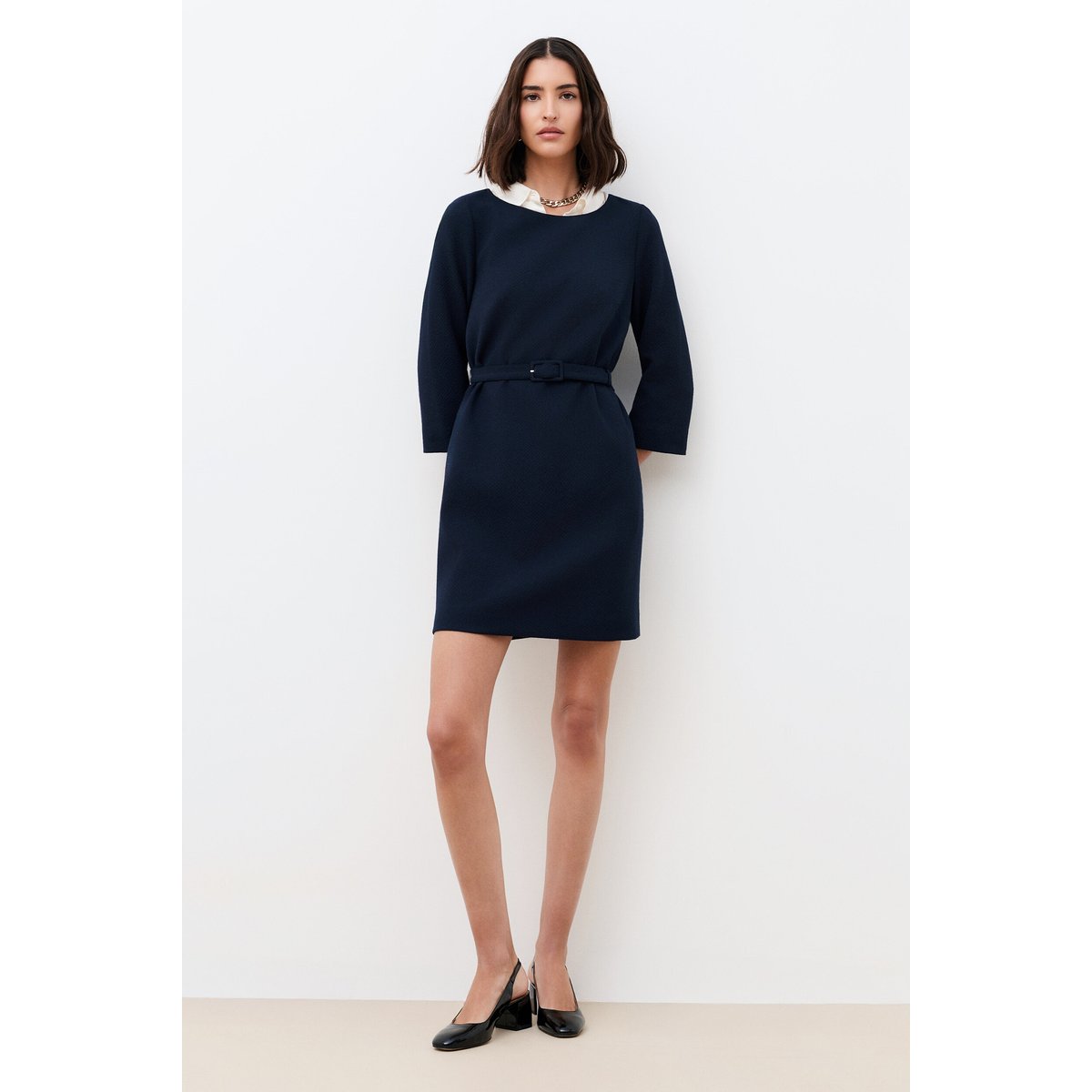 Robe droite col bateau RJOLIE bleu marine, CAROLL