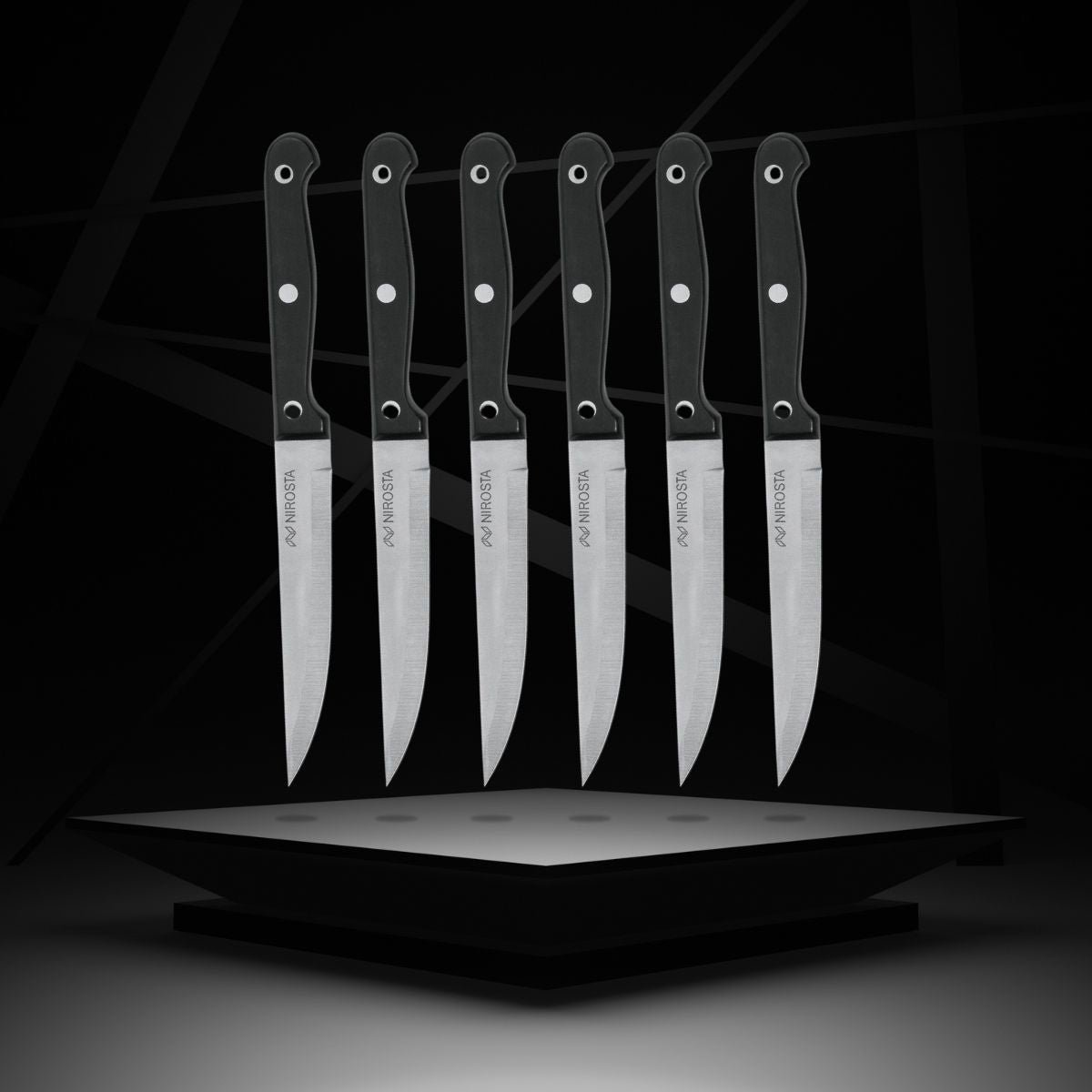 Lot de 6 couteaux à steak MEGA noir,inox, NIROSTA