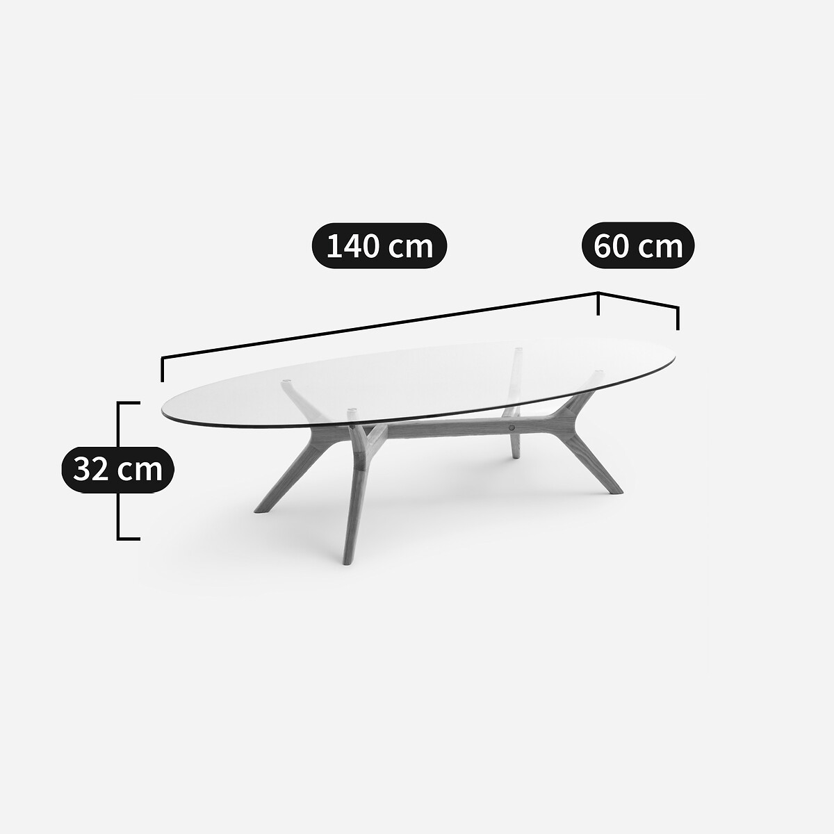 Table basse ellipse, noyer et verre, Maricielo noyer, AM.PM