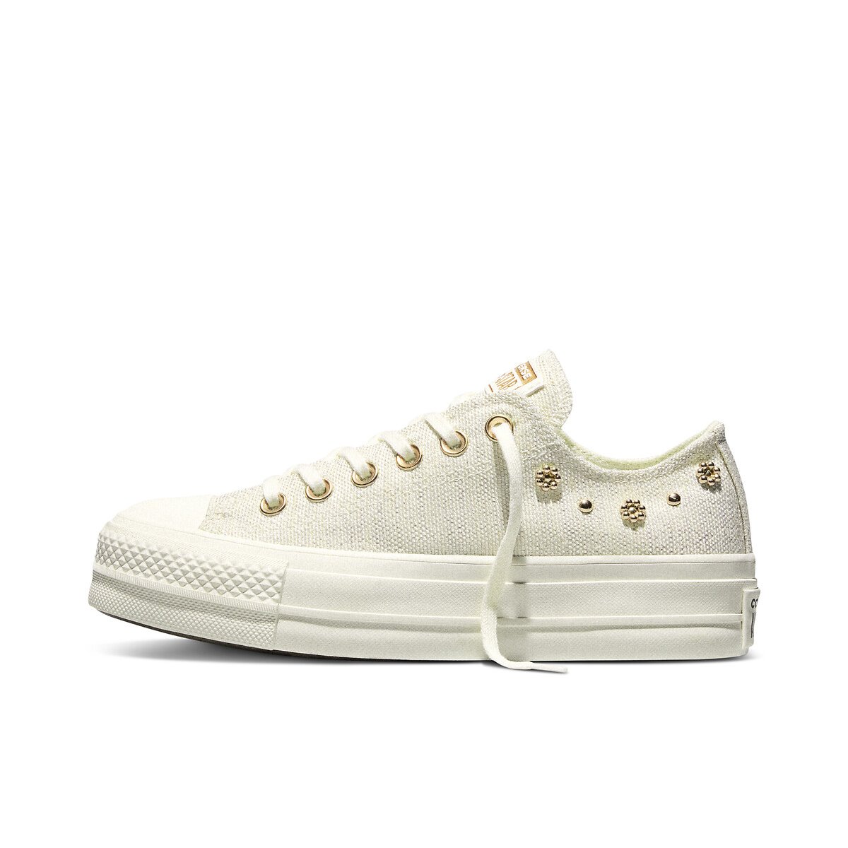 Sneakers CHUCK TAYLOR ALL STAR LIFT OX SHINY HEATHERED CANVAS STUDS ecru/goldfarben, CONVERSE