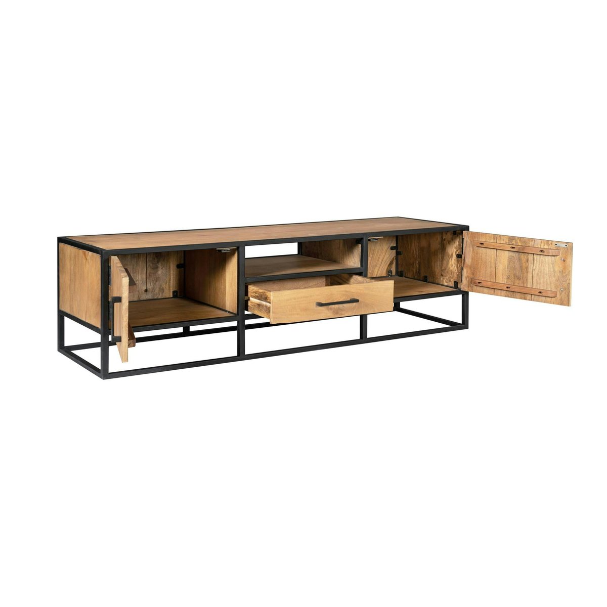 Meuble TV en bois clair 2 portes 1 tiroir 180 cm RIVANO bois naturel, PIER IMPORT