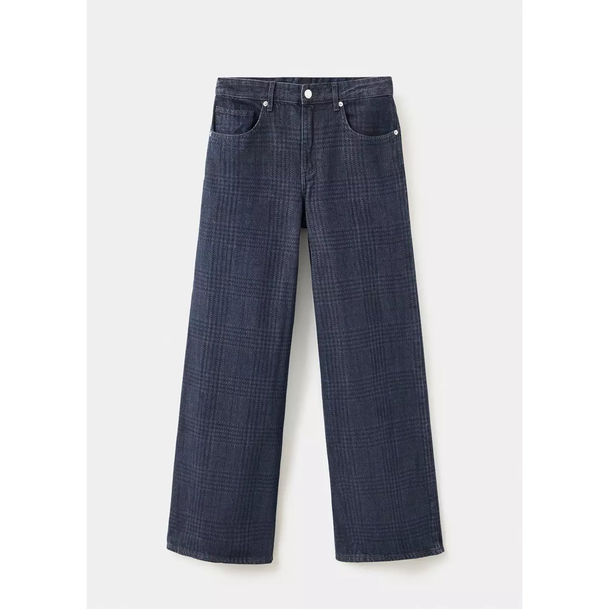 Jean wide leg à carreaux bleu, MANGO