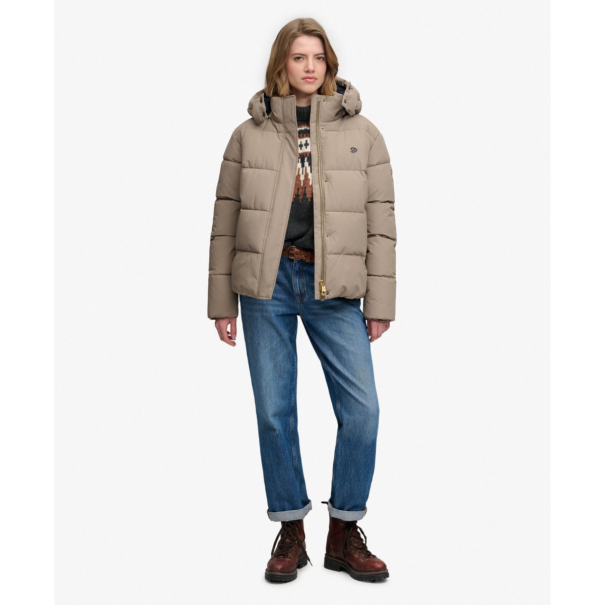 Doudoune à Capuche Premium brun roche délavé, SUPERDRY