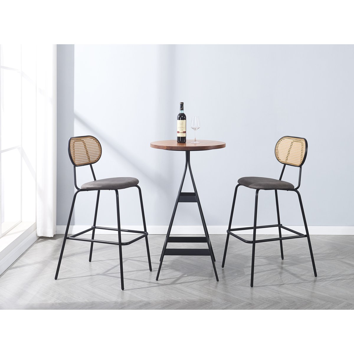 Lot de 2 tabourets de bar en cannage OREBRO noir, NORDLYS
