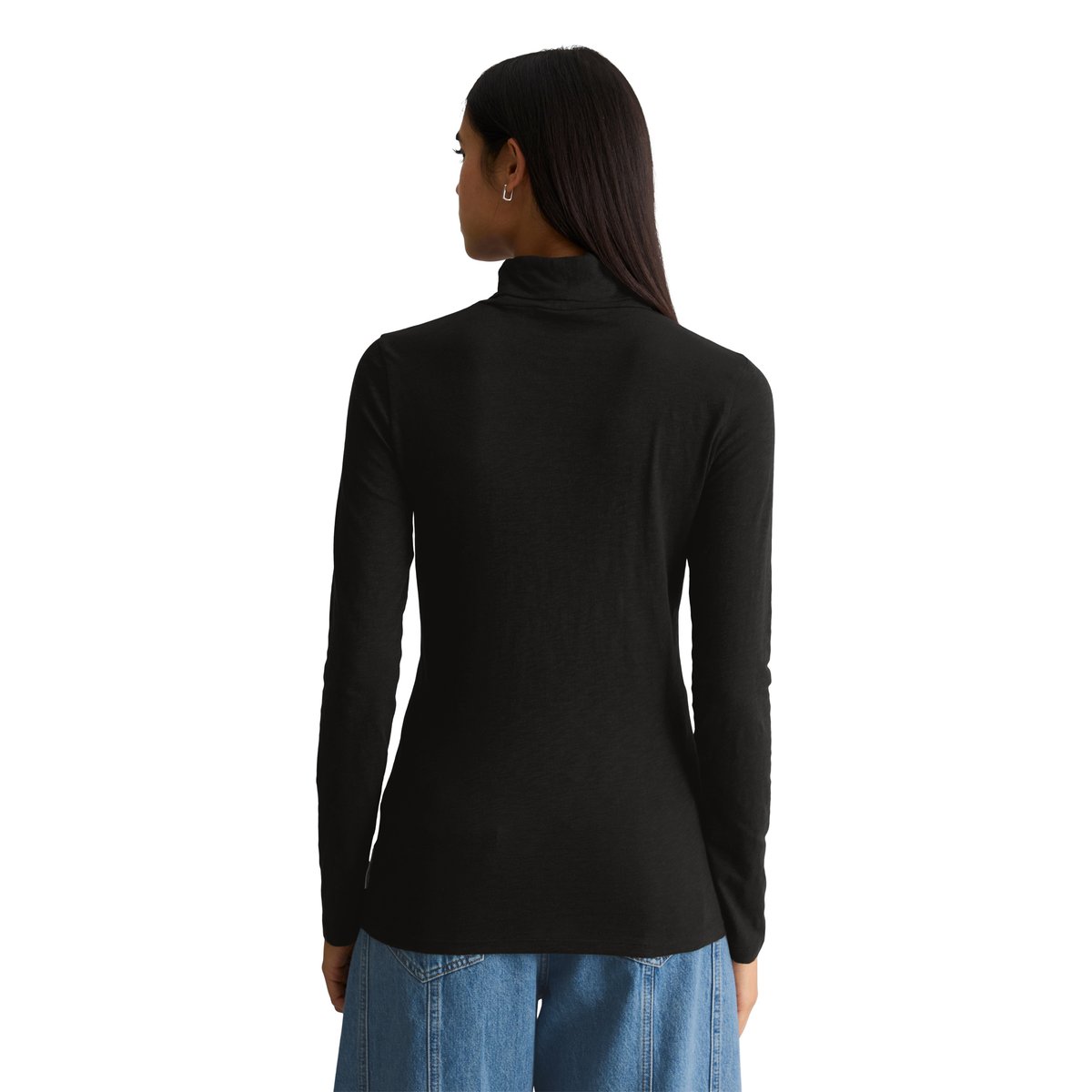 T-shirt à col roulé à manches longues, coupe ajustée en jersey slub particulièrement doux noir, MARC O’POLO DENIM