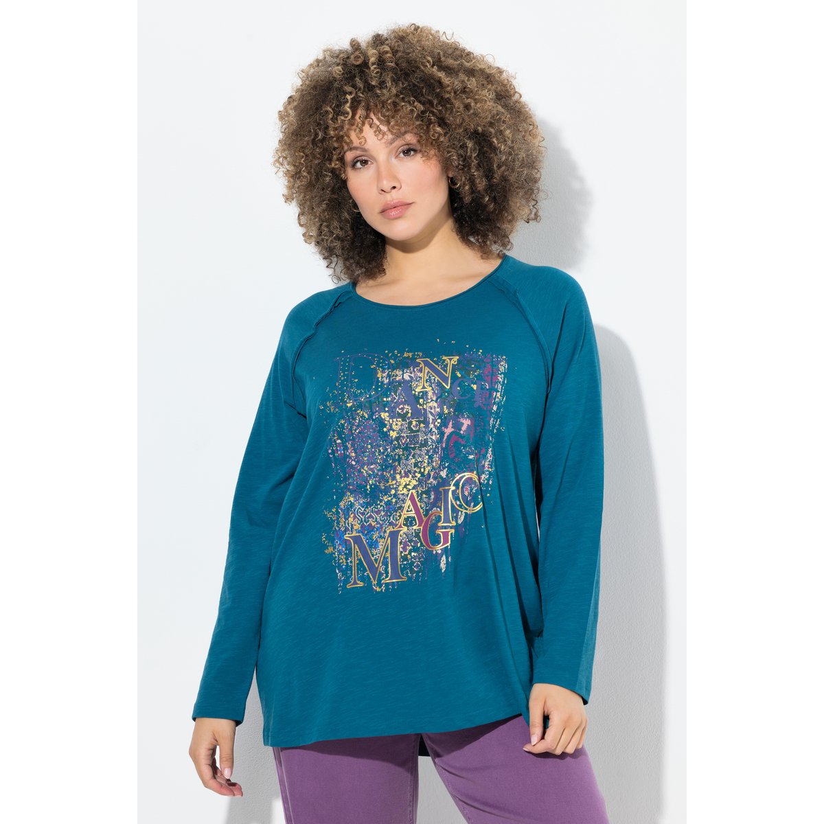 T-shirt à manches longues et col rond pétrol, ULLA POPKEN