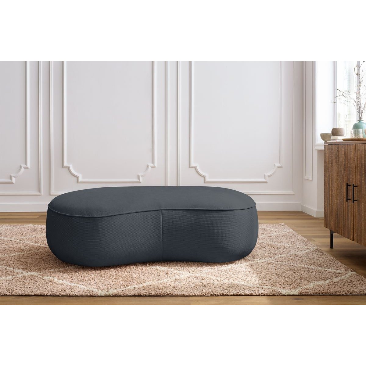 Pouf tissu texturé, SAINT-GERMAIN gris foncé, BOBOCHIC