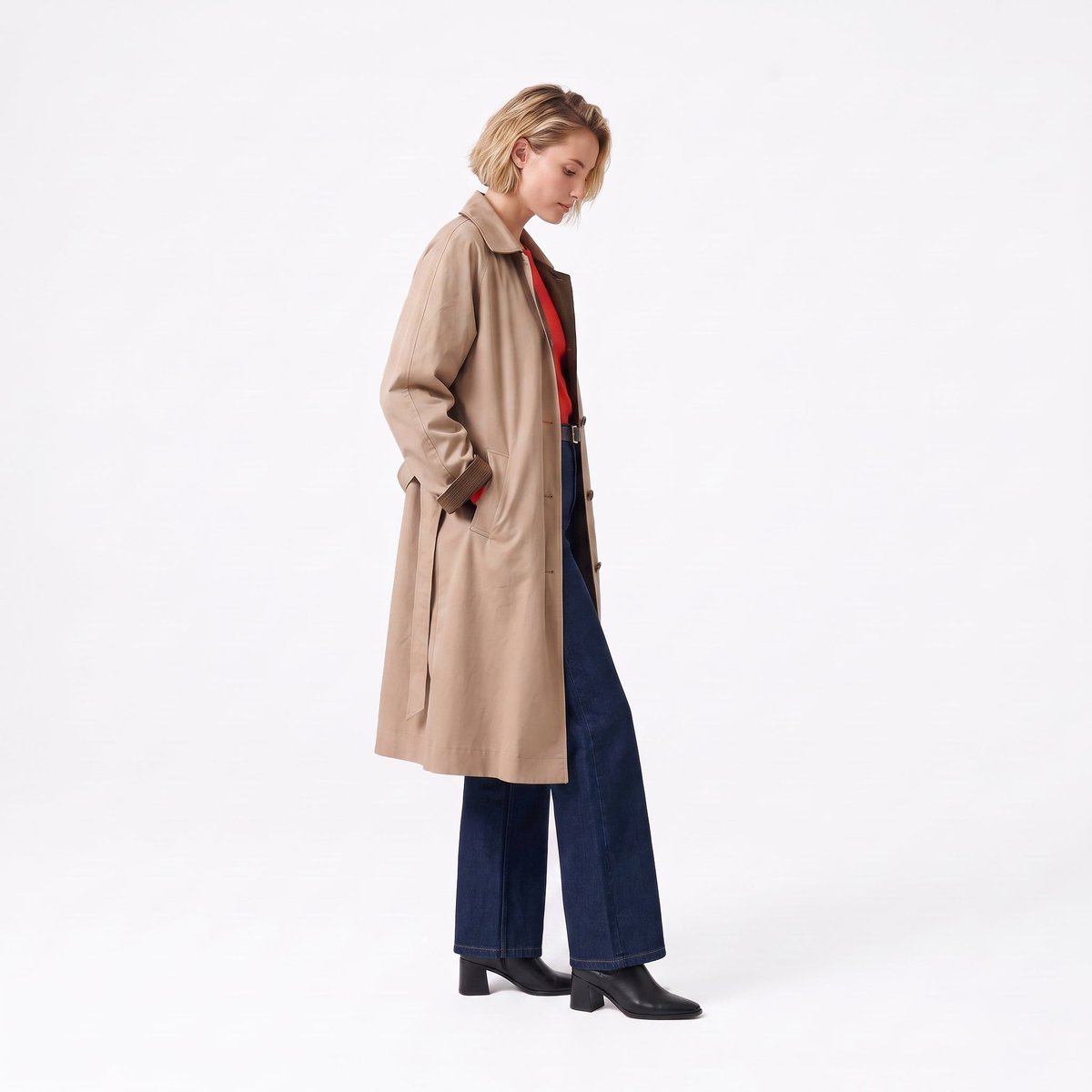 Trench longue avec col à revers tailleur et ceinture à la taille OSIANE beige, ARTLOVE