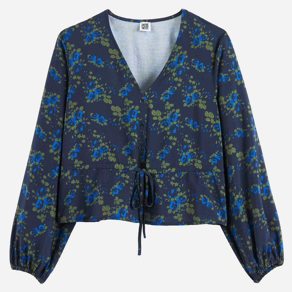 Floral Print Long Sleeve V-Neck Blouse floral print/navy background, LA REDOUTE COLLECTIONS