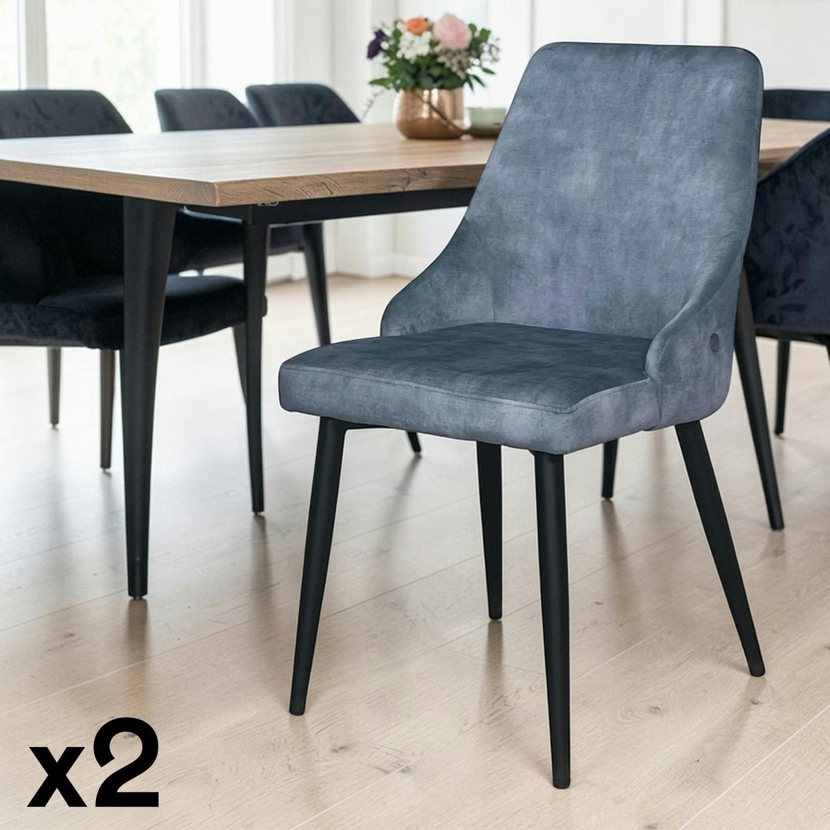 Chaise en velours (lot de 2) MALMOE bleu, PIER IMPORT