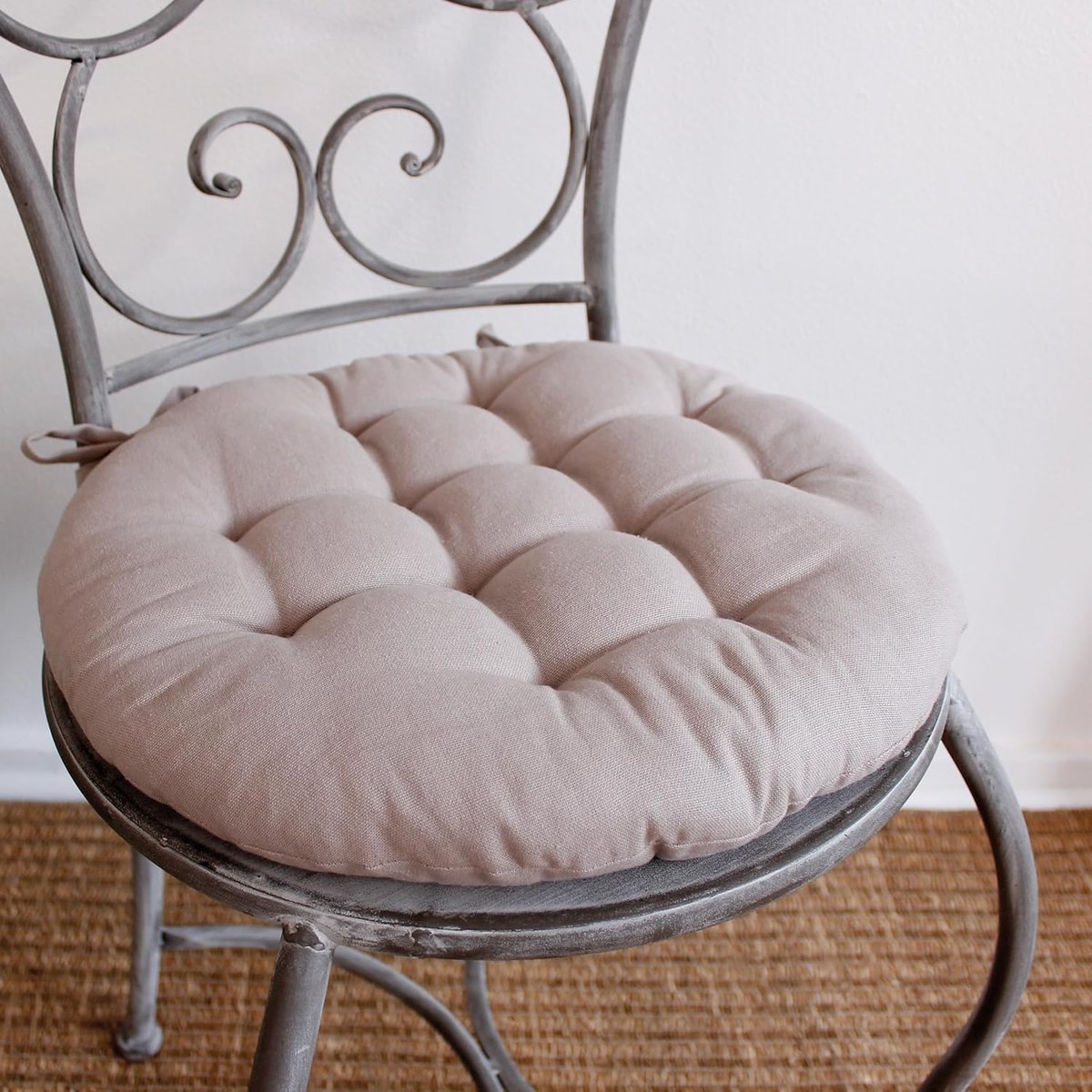 Galette de chaise ronde Panama beige, EDEN