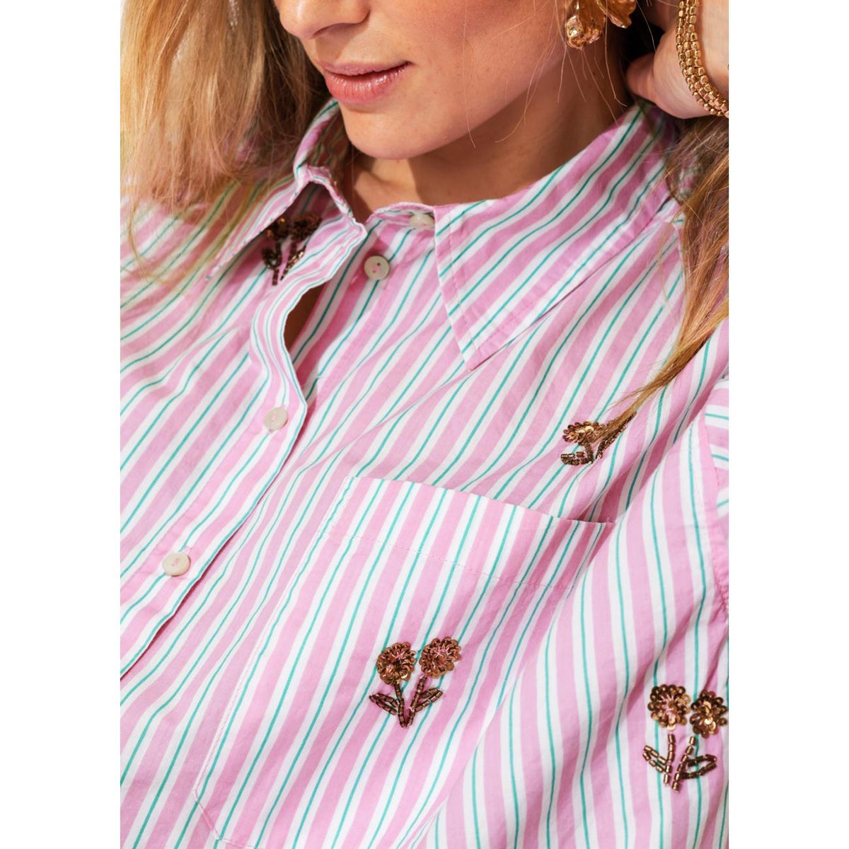Chemise rayée perlée rayé rose, PROMOD