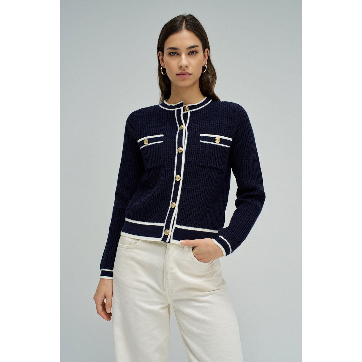 CARDIGAN AVEC DES BOUTONS EN OR bleu, SALSA JEANS