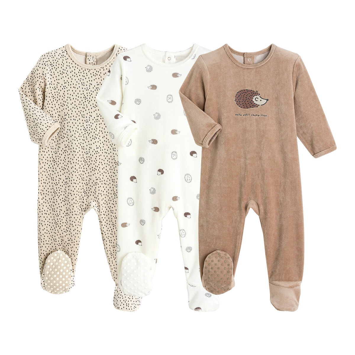 Lot de 3 pyjamas velours beige/marron, LA REDOUTE COLLECTIONS