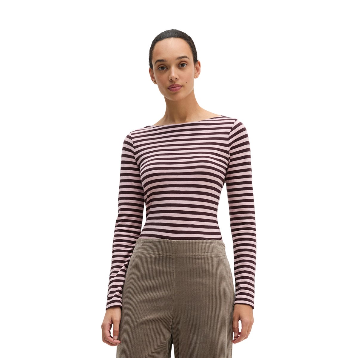 T-shirt long rayé regular en qualité Organic Cotton vieux rose, MARC O'POLO
