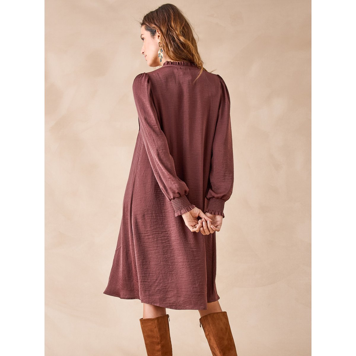 Robe ample manches longues chocolat, DAXON