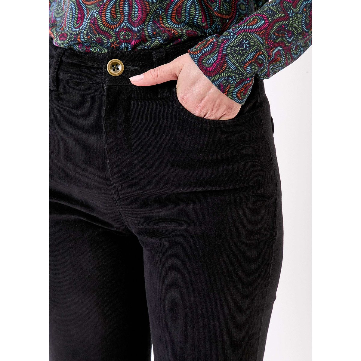 Pantalon flare velours côtelé bio LULU noir lulu, PRINCESSE NOMADE