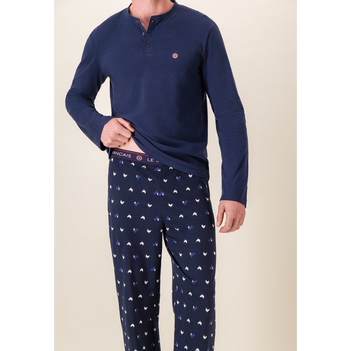 Ensemble pyjama haut et pantalon à motif coq marine en coton Tony coq marine, LE SLIP FRANCAIS