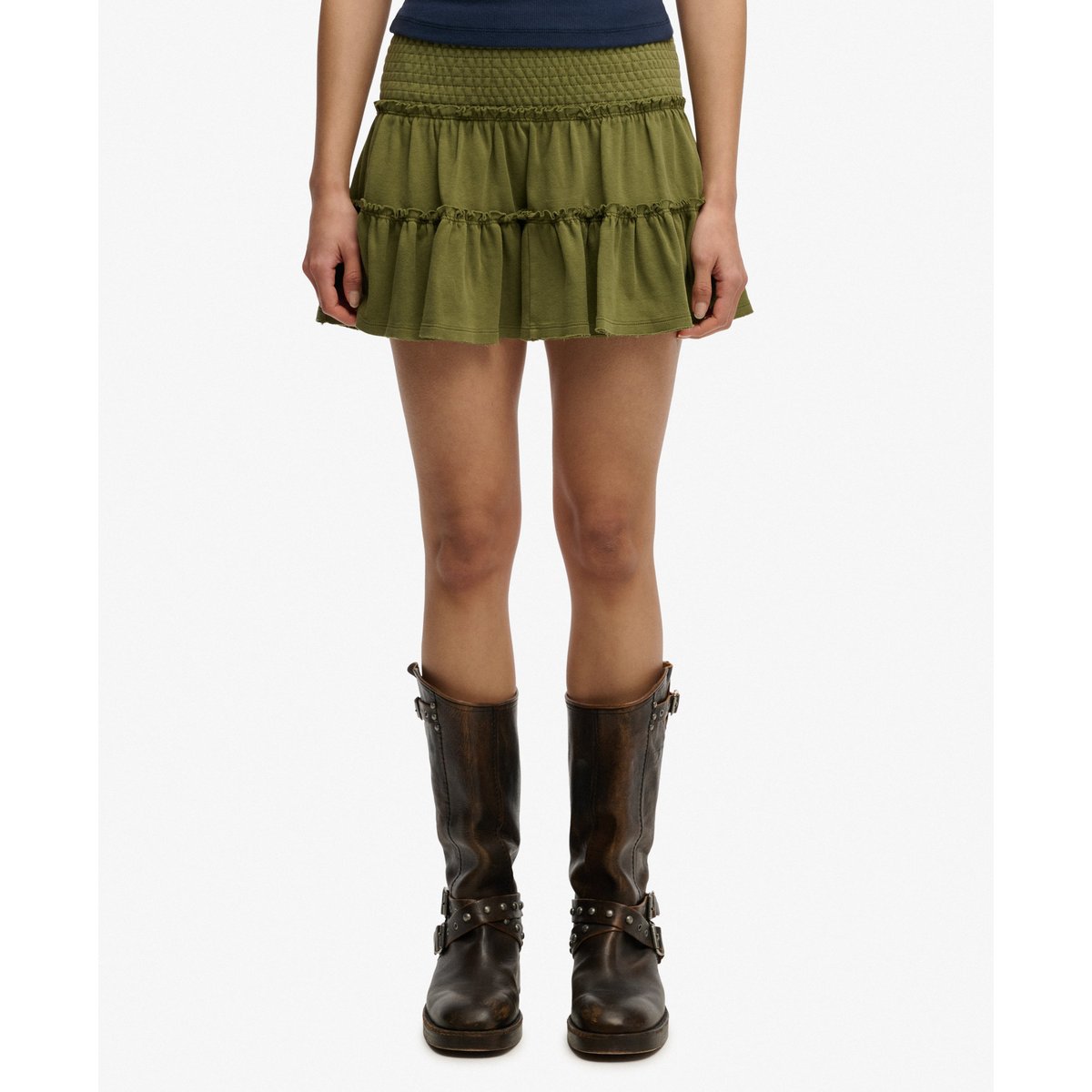 Mini-jupe Jersey à Volants vert olive kaki, SUPERDRY